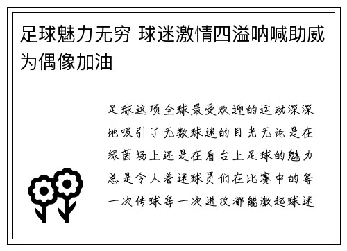 足球魅力无穷 球迷激情四溢呐喊助威为偶像加油