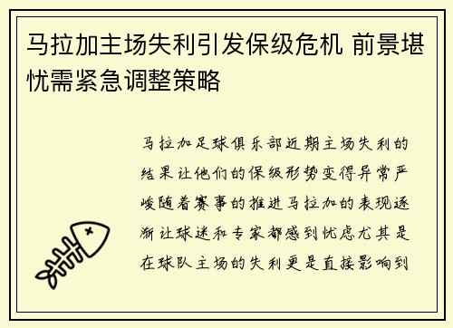 马拉加主场失利引发保级危机 前景堪忧需紧急调整策略